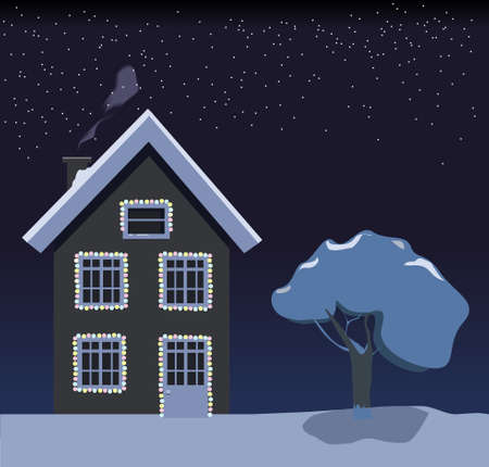 House and lights in the snowのイラスト素材