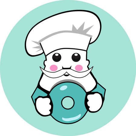 The icon  of the chef and the donuts on white backgroundのイラスト素材