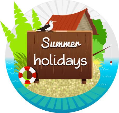 Summer vacation and house on the beachのイラスト素材