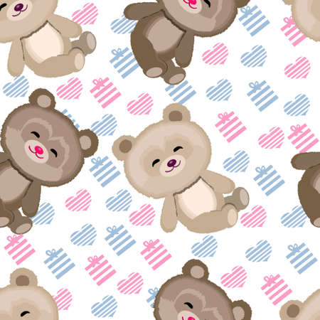 Cute Teddy bear pattern on white backgroundのイラスト素材