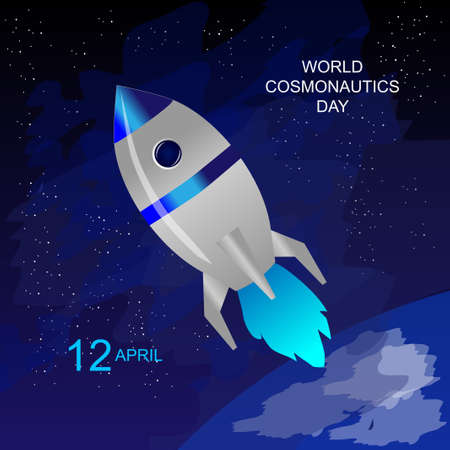 Day of cosmonautics 12 April. Space, stars and rocketのイラスト素材