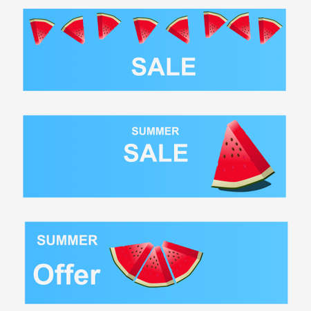 Blue Banner of summer with watermelons.のイラスト素材