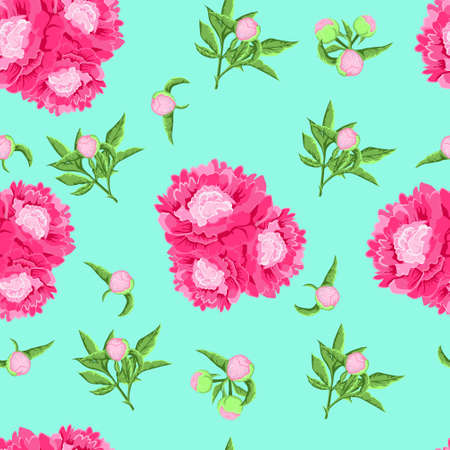 Flower vector peony seamless pattern on turquoise backgroundのイラスト素材