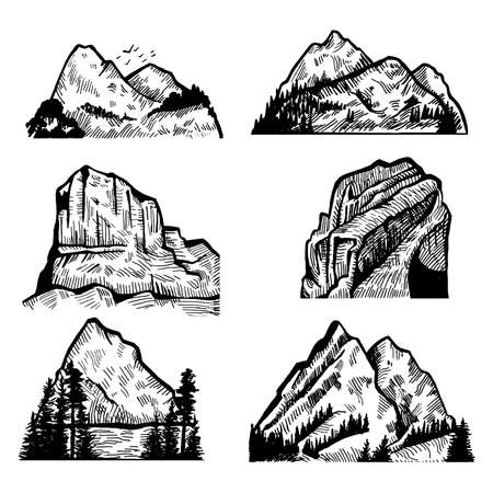 Vector collection of mountains and rocks. Vector illustration.のイラスト素材
