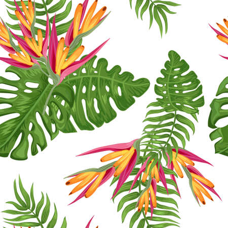 Seamless pattern with white leavesのイラスト素材