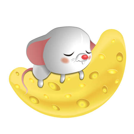 White cute mouse sleeping on a white background.のイラスト素材