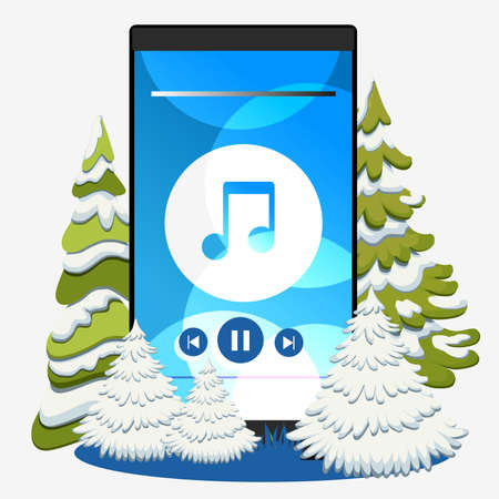 Mobile phone with Christmas music. Winter background.のイラスト素材