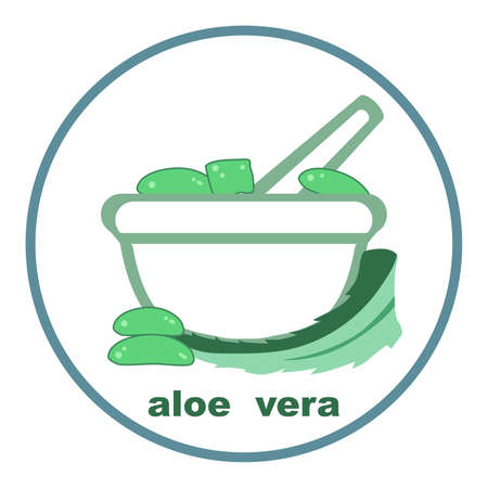 Icon with aloe Vera in a mortar and a leaf of aloe.のイラスト素材