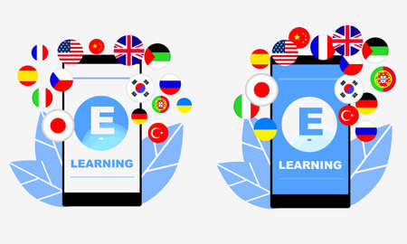 E-learning of different foreign languages through the mobile application.のイラスト素材