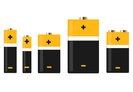Set of alkaline batteries. Types of rechargeable batteries for electronic devicesのイラスト素材