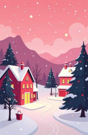 The city is in winter, it is snowing, people are standing on the street, Christmas trees in the snow, New Year snowfall.の素材