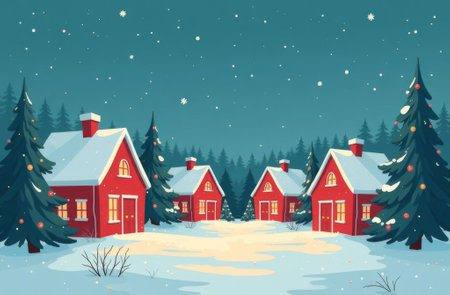 The city is in winter, it is snowing, people are standing on the street, Christmas trees in the snow, New Year snowfall.の素材