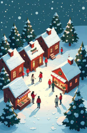 The city is in winter, it is snowing, people are standing on the street, Christmas trees in the snow, New Year snowfall.の素材