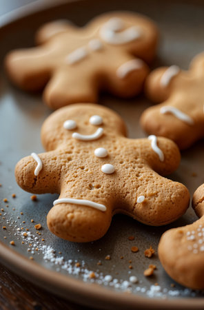 Gingerbread Cookies Lying On Wooden Table, Christmas bakery.の素材
