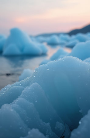 Ice texture close up, winter macro shot of snowdrift.の素材