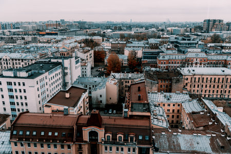 Residential town buildings, city landscape, modern urban downtown district panorama