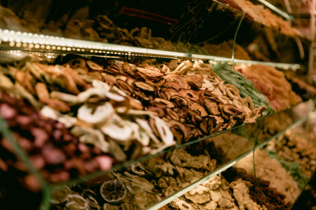 Eastern Market sells traditional food and spices, goods are in boxes in the storeの写真素材