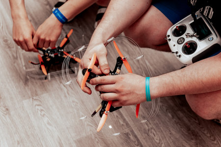 Drone Operator Controls Flying Quadcopter Modern Remote Technology