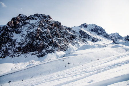 Chimbulak Ski Resort Kazakhstan mountain snowy winter landscapeの写真素材