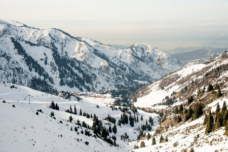 Chimbulak Ski Resort mountain snowy winter landscapeの写真素材