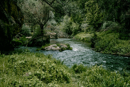 Cappadocia Turkey landscape of the river among the stones, fast flow of water in the reservoir in the light of dayの写真素材