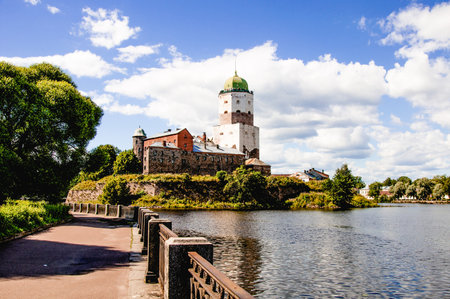 Vyborg, Russia, Fortress in the old town, old stone landmark, fortification building landscapeの写真素材