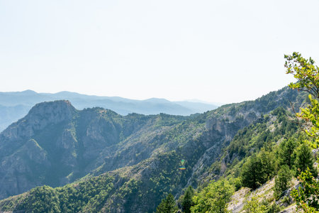 Landscape of Bosnia and Herzegovina mountains, hill peak range in haze in summer Europeの写真素材