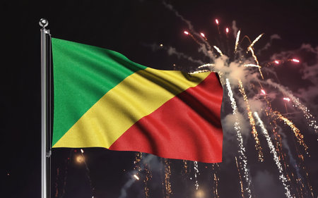 AI Generative The national flag of the independence of the state of the Republic of Congo, background of fireworksの素材