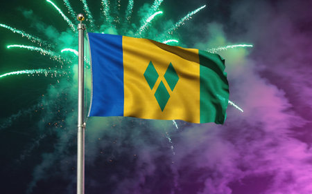 National flag independence state Saint Vincent and Grenadines, background fireworks. AI Generativeの素材