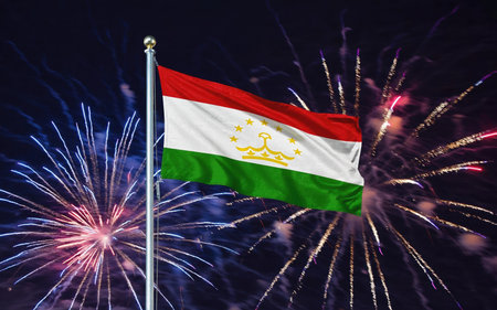 AI Generative National flag independence state Tajikistan, background fireworksの素材