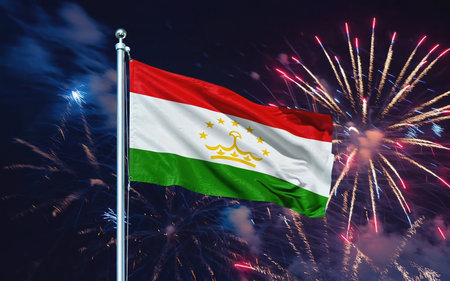 AI Generative National flag independence state Tajikistan, background fireworksの素材