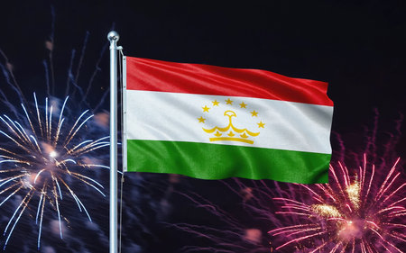 AI Generative National flag independence state Tajikistan, background fireworksの素材
