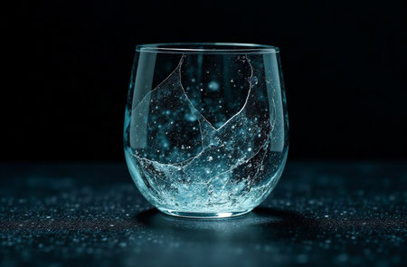 AI Generative Glass mug with cold clean clear water with ice on a black backgroundの素材