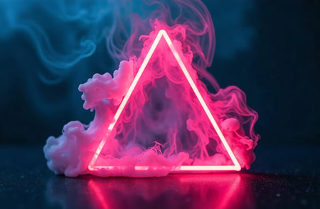 AI Generative Abstract glowing neon figures, virtual cyber space backgroundの素材