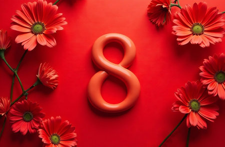 AI Generative International Women's Day postcard on March 8 on red backgroundの素材