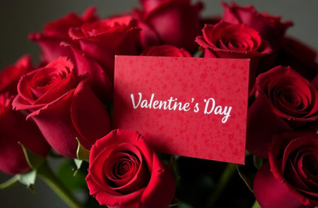 AI Generative Happy Valentine's Day Holiday Card background of bouquet of red rosesの素材