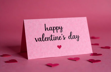 AI Generative Happy Valentine's Day Holiday Card on pink backgroundの素材