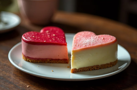 AI Generative Heart Shaped Breakfast Cake Valentine's Day Pastryの素材