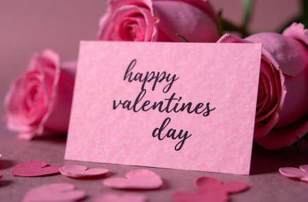 AI Generative Happy Valentine's Day Holiday Card on pink backgroundの素材