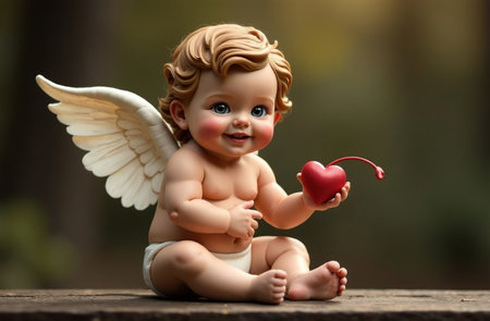 AI Generative Figurine of cute child cupid with bow and arrowsの素材