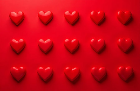 AI Generative Valentine's Day Card with Heart Patterns red backgroundの素材