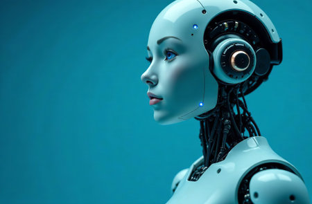 AI Generative Robot Cyborg Humanoid Woman Artificial Intelligence Close-Up Portraitの素材