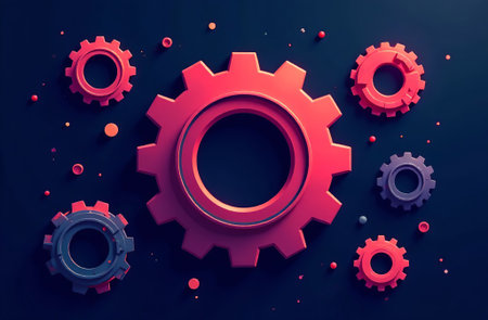 AI Generative Steel Gears Engineering Mechanism Machine Parts on dark backgroundの素材