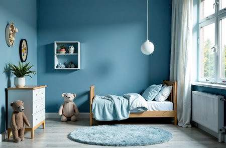 AI Generative Modern interior of children's room color, playroom in the houseの素材