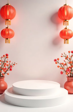 AI Generative Podium for cosmetic products on a white background, free space for goodsの素材