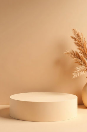 AI Generative Podium for cosmetic products on a beige background, free space for goodsの素材