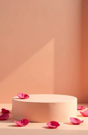 AI Generative Podium for cosmetic products on a beige background, free space for goodsの素材