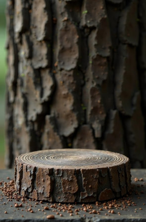 AI Generative Podium for cosmetic products on wood background, free space for goodsの素材