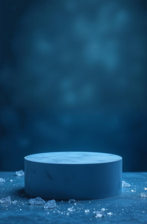 Ice product Presentation Podium on table, winter Advertising Stand with Empty Space for Product. AI-generatedの素材