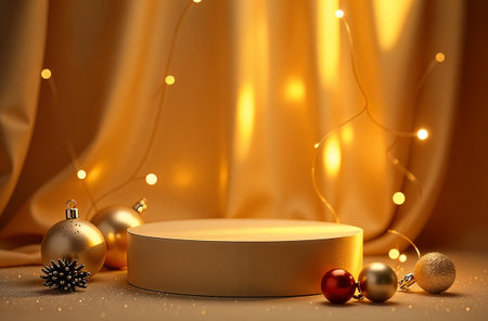 Ice product Presentation Podium on table, winter Advertising Stand with Empty Space for Product. AI-generatedの素材